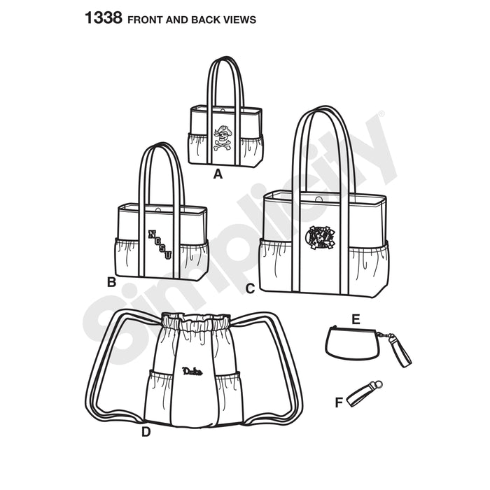 1338 Tote Bags in 3 Sizes, Backpack and Coin Purse. Size: One size