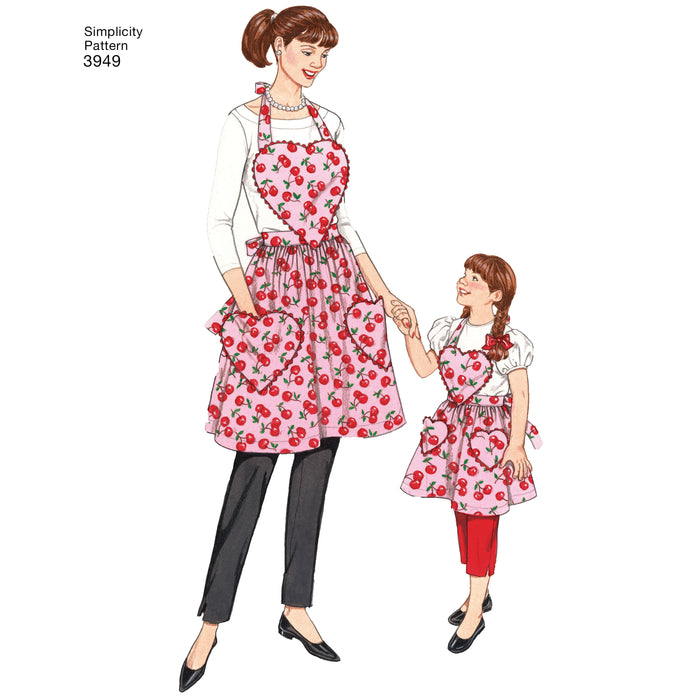 3949 Child's & Misses' Aprons. Size: Kid´s S-L (3-8 y) / Adults S-L / (36-46)