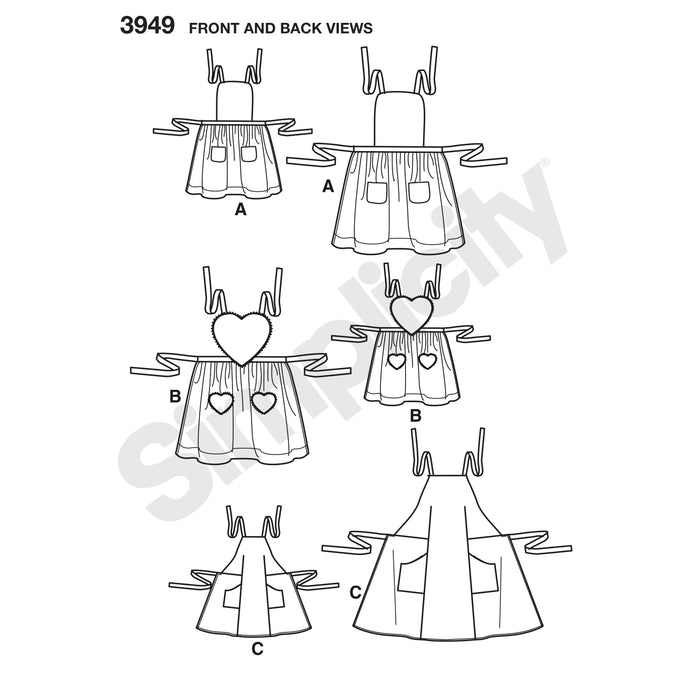 3949 Child's & Misses' Aprons. Size: Kid´s S-L (3-8 y) / Adults S-L / (36-46)