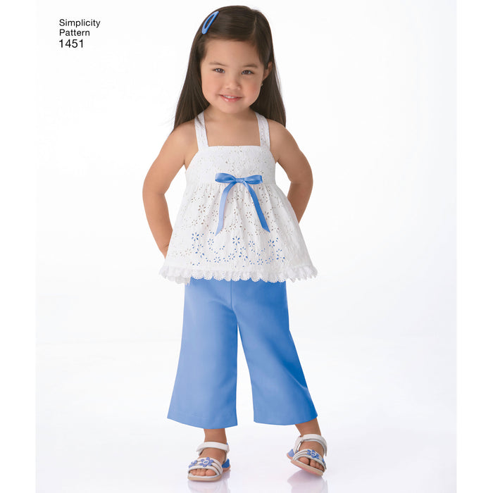 1451 Toddlers' Dresses, Top, Cropped Pants and Shorts. Size: 6 m-4 y