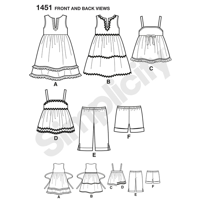 1451 Toddlers' Dresses, Top, Cropped Pants and Shorts. Size: 6 m-4 y