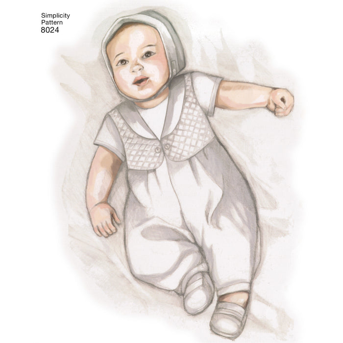 8024 Babies' Christening Sets with Bonnets. Size: XXS-M (0-12 m)