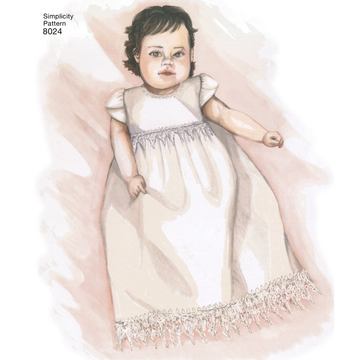 8024 Babies' Christening Sets with Bonnets. Size: XXS-M (0-12 m)