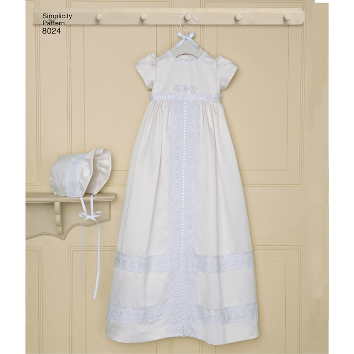 8024 Babies' Christening Sets with Bonnets. Size: XXS-M (0-12 m)