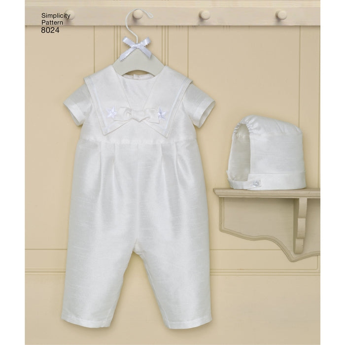 8024 Babies' Christening Sets with Bonnets. Size: XXS-M (0-12 m)