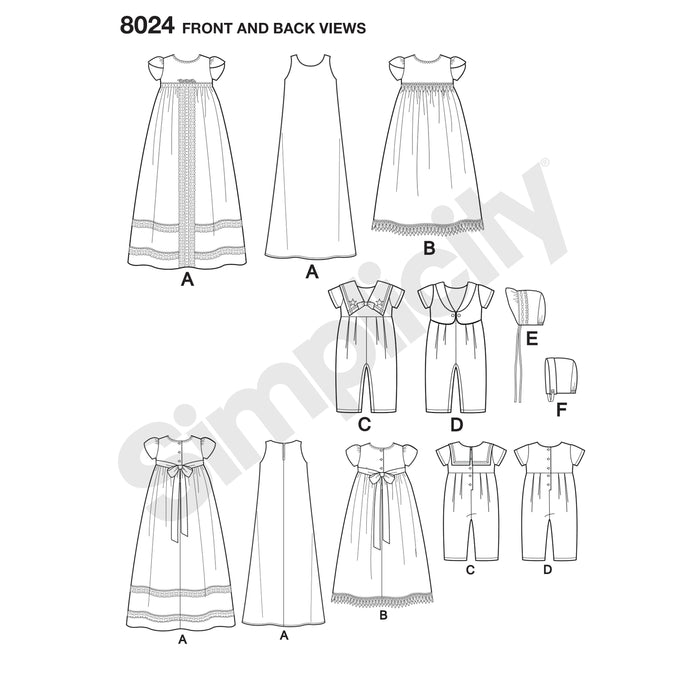 8024 Babies' Christening Sets with Bonnets. Size: XXS-M (0-12 m)