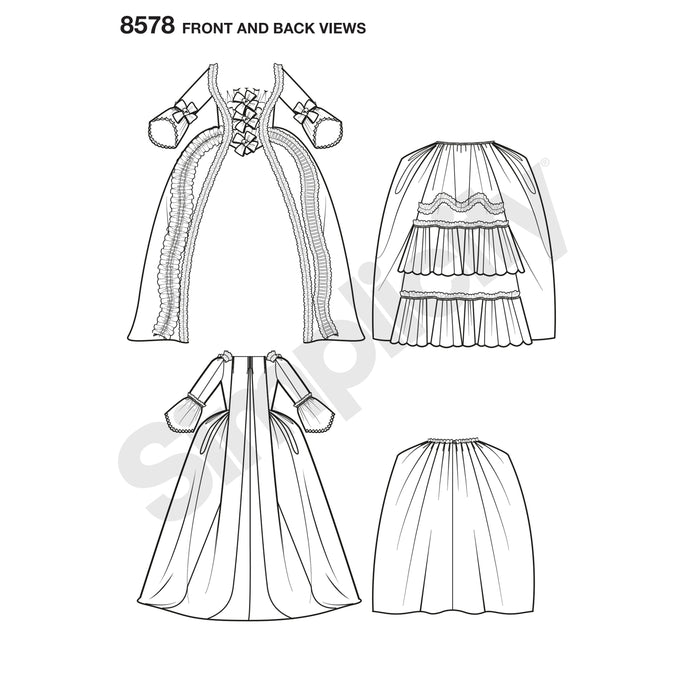 8578 Misses' 18th Century Gown. Size: 30-48