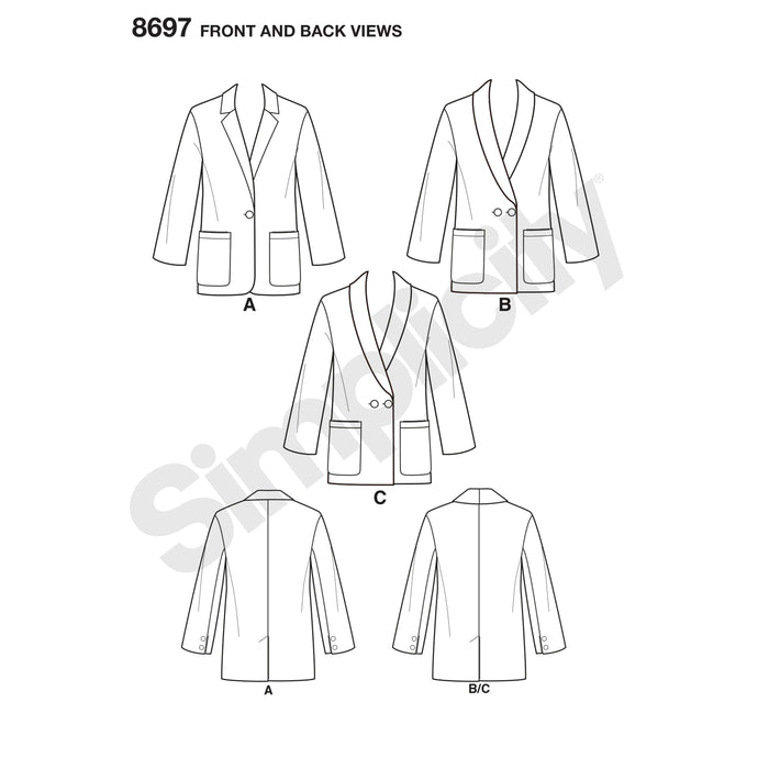 8697 Misses'/Women's Oversized Blazers. Size: 36-54