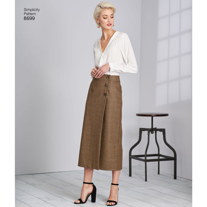 8699 Misses' Wrap Skirts with Length Variations. Size: 32-48