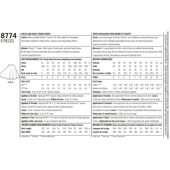 8774 Children's and Girls' Costumes. Size: 3-14 y