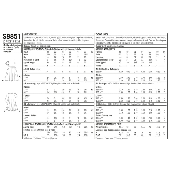 S8851 Children's Dresses. Size: 3-8 y