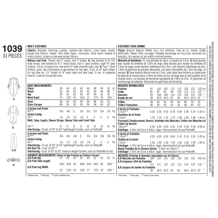 1039 Men's Cosplay Costumes. Size 48-62