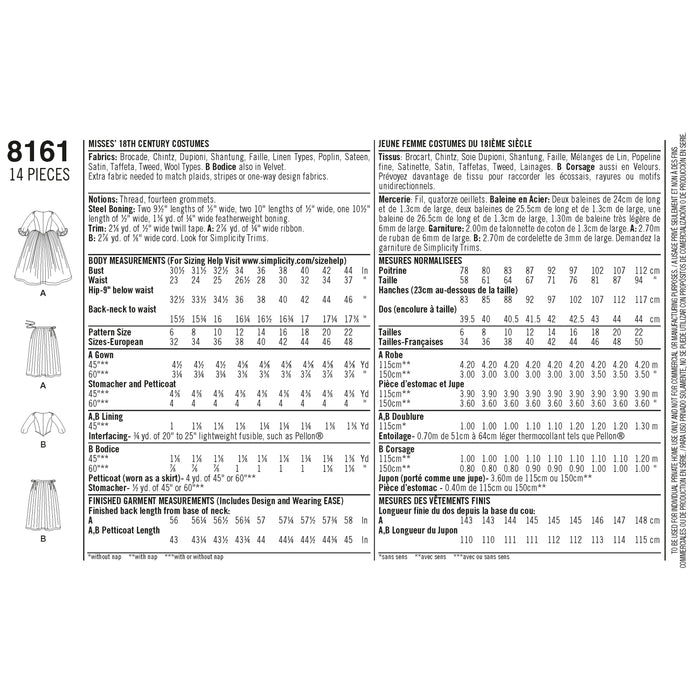 8161 Misses' 18th Century Costumes. Size: 32-48