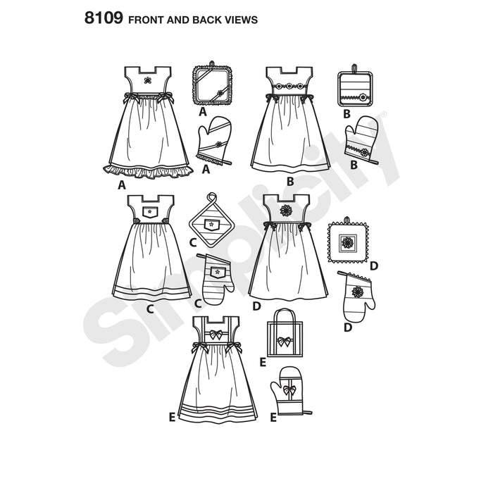 8109 Towel Dresses, Pot Holders and Oven Mitts. Size: One size