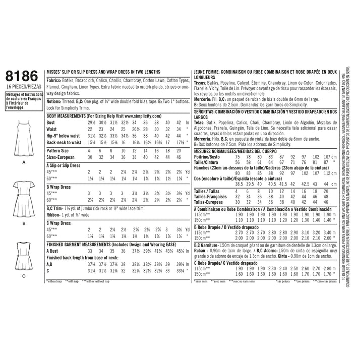 8186 Misses' Dottie Angel Frock Wrap and Slip Dress. Size: 30-46