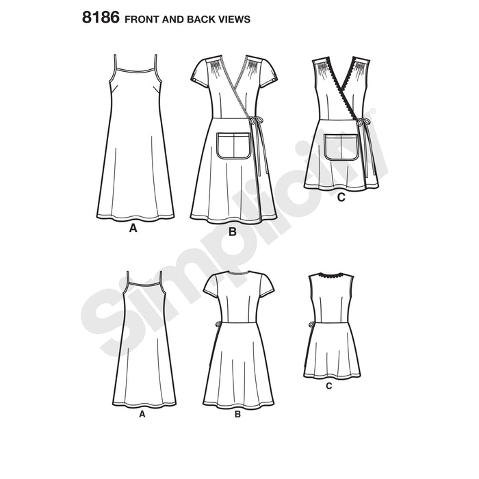 8186 Misses' Dottie Angel Frock Wrap and Slip Dress. Size: 30-46