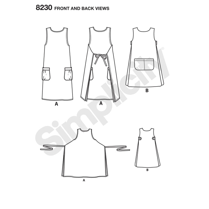 8230 Misses' Dottie Angel Reversible Apron Dress and Tabard. Size: XS-XL (32-50)