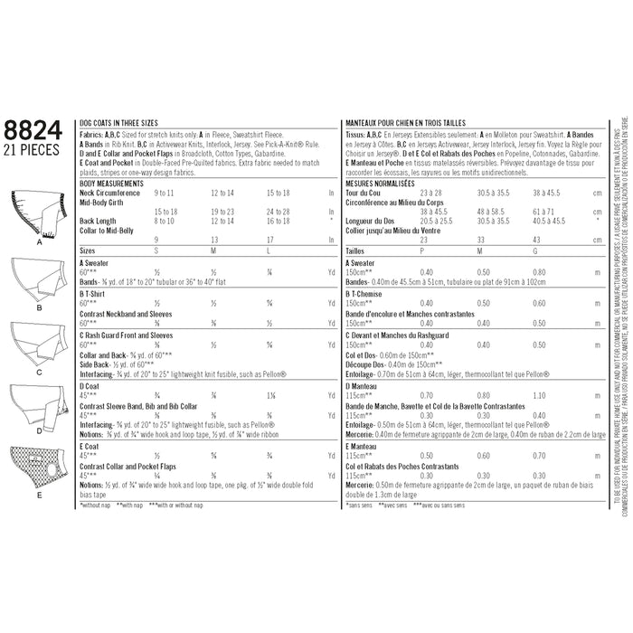 8824 Dog Coats in Three Sizes. Size: S-L