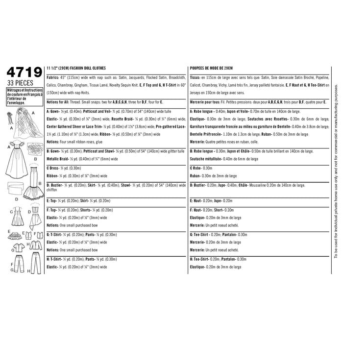 4719 for 11-1/2" Doll Clothes. Size: One Size
