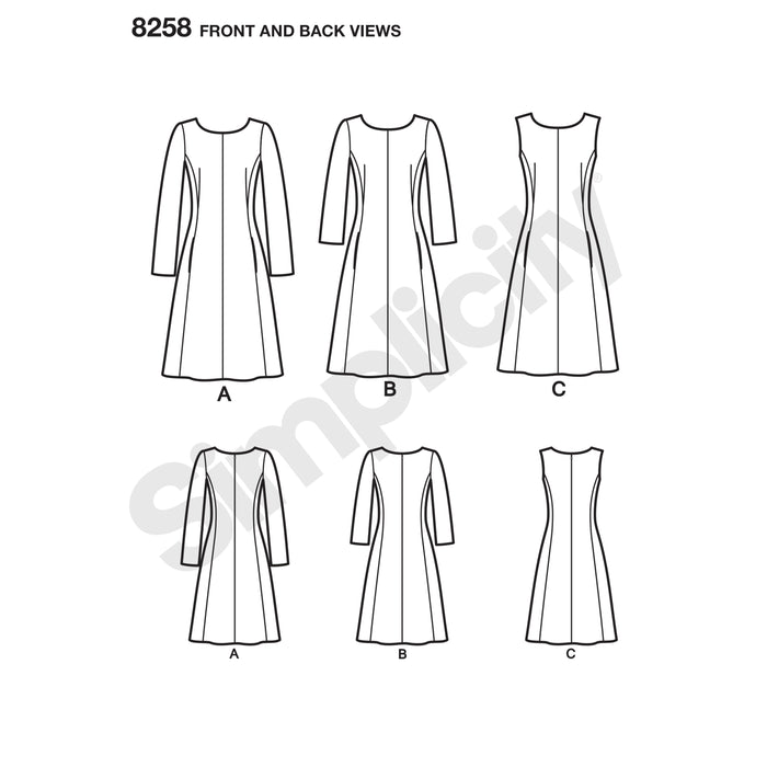 8258 Misses' and Plus Size Amazing Fit Dress. Size: 36-54