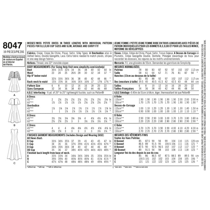 8047 Amazing Fit Misses Dress in Slim, Average and Curvy Fit. Size: 32-48