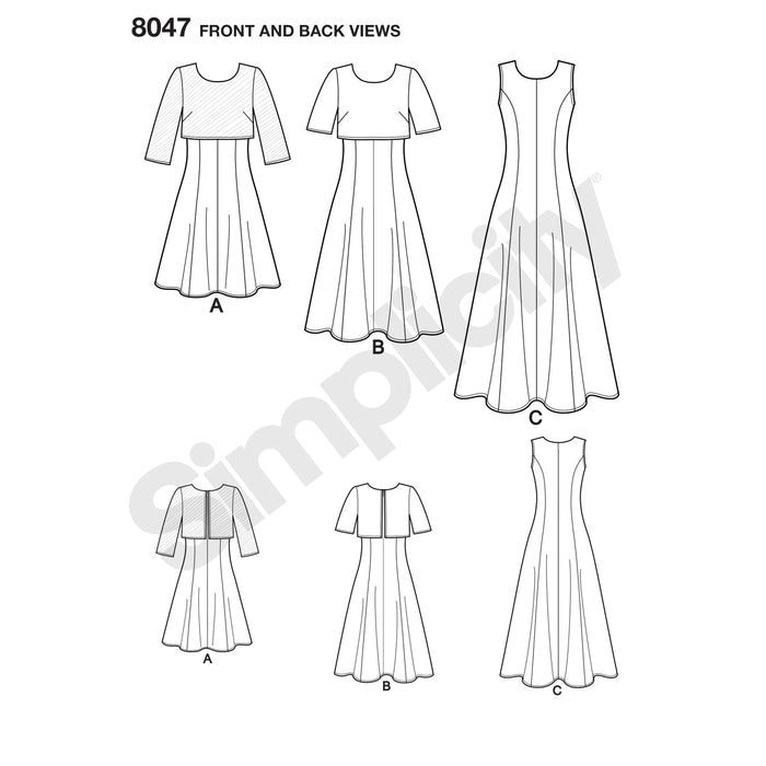 8047 Amazing Fit Misses Dress in Slim, Average and Curvy Fit. Size: 32-48