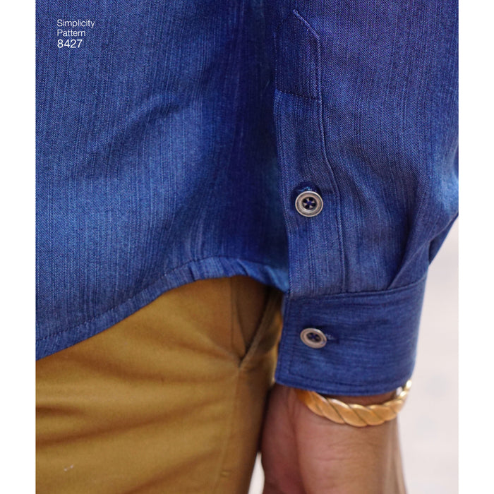 8427 Men's Fitted Shirt with Collar and Cuff Variations by Mimi G. Size: 44-62