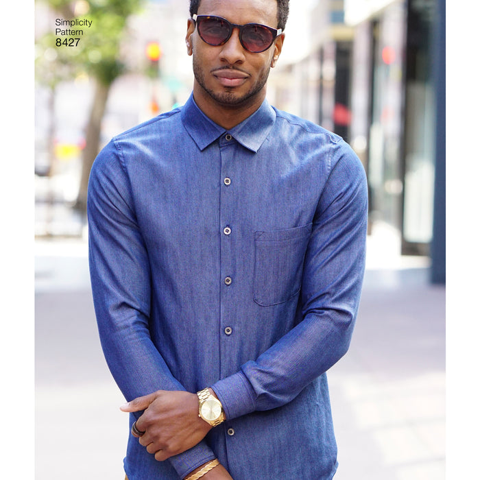 8427 Men's Fitted Shirt with Collar and Cuff Variations by Mimi G. Size: 44-62