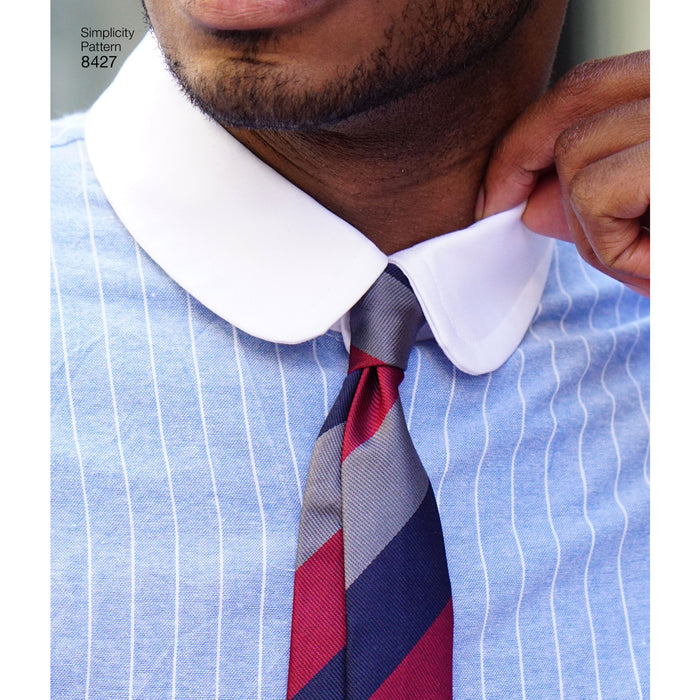 8427 Men's Fitted Shirt with Collar and Cuff Variations by Mimi G. Size: 44-62