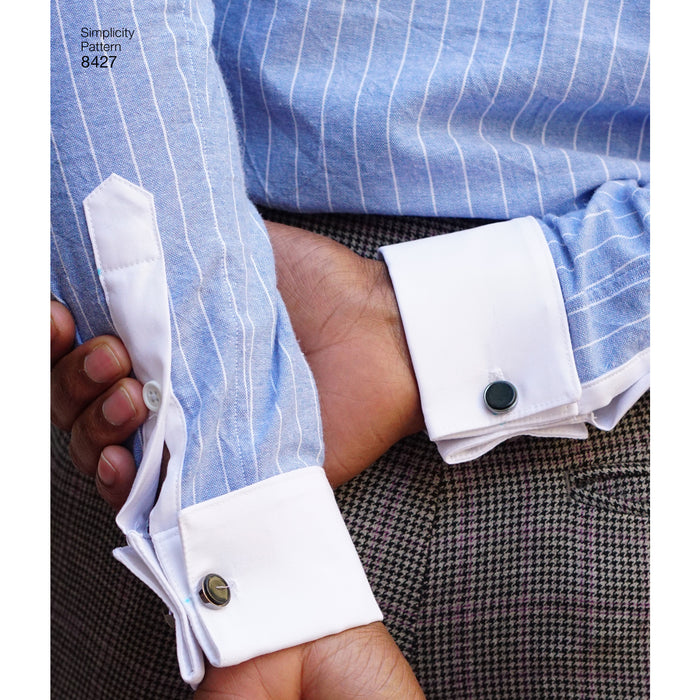 8427 Men's Fitted Shirt with Collar and Cuff Variations by Mimi G. Size: 44-62