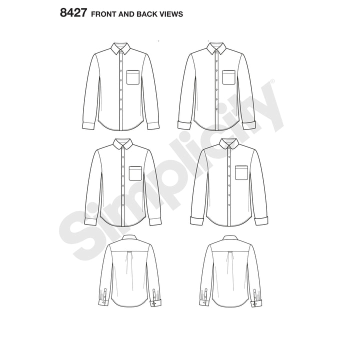 8427 Men's Fitted Shirt with Collar and Cuff Variations by Mimi G. Size: 44-62