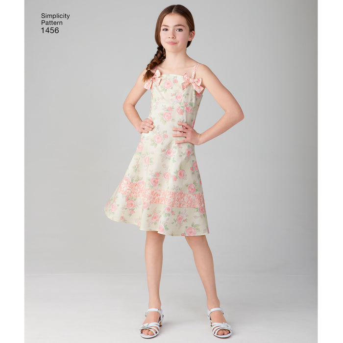 1456 Child's and Girls' Dress with Bodice Variations and Hat. Size: 3-14 y