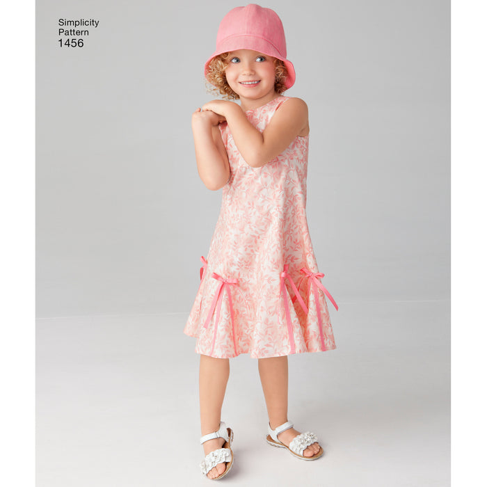 1456 Child's and Girls' Dress with Bodice Variations and Hat. Size: 3-14 y
