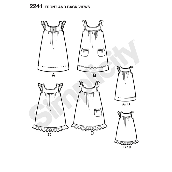2241 Learn-to-Sew Child's & Girl's Dresses. Size: 3-14 y