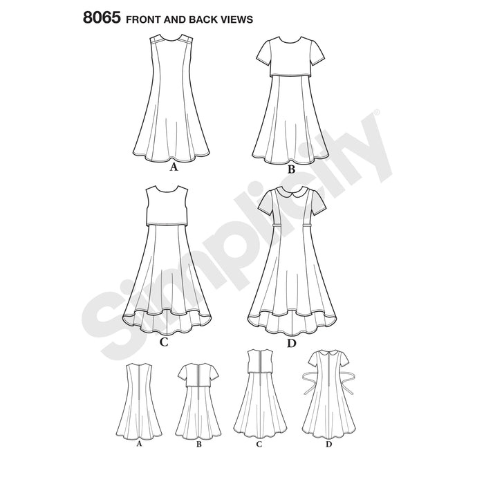 8065 Girls' and Girls' Plus Dress or Popover Dress. Size: 8-16 1/2 y
