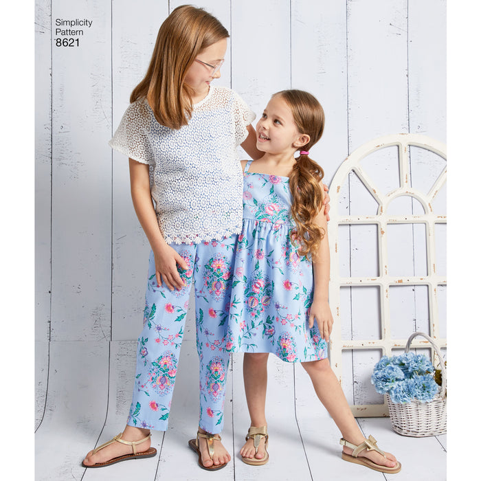8621 Child's and Girls' Dress, Top, Pants and Camisole. Size: 3-14 y