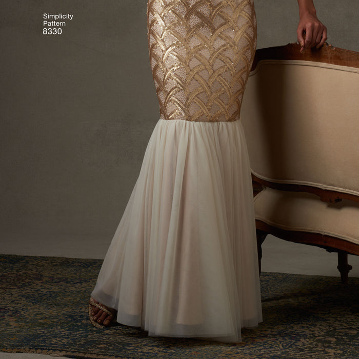 8330 Misses' Dress with Skirt and Back Variations. Size: 30-46
