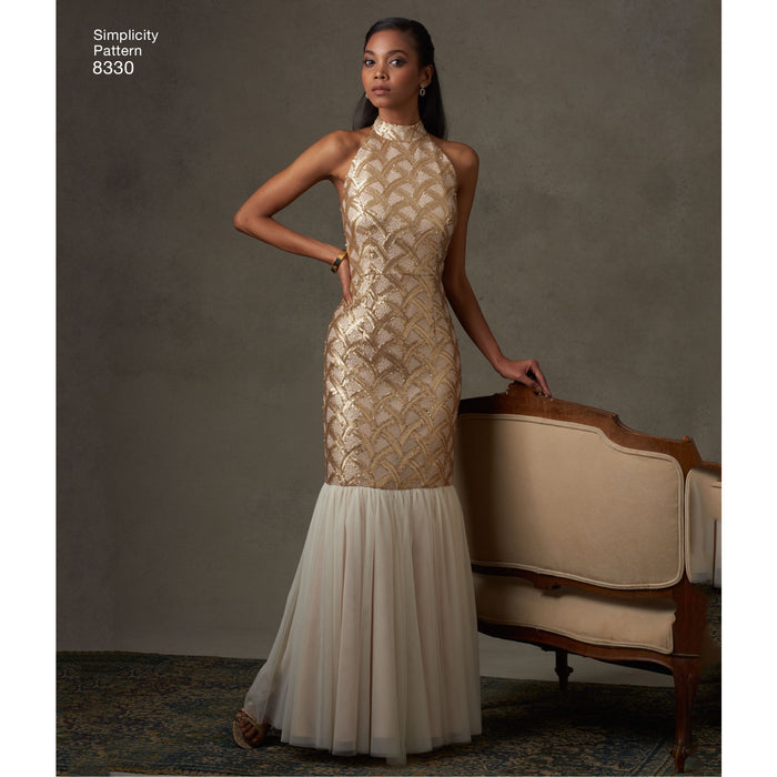 8330 Misses' Dress with Skirt and Back Variations. Size: 30-46