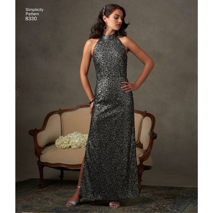 8330 Misses' Dress with Skirt and Back Variations. Size: 30-46