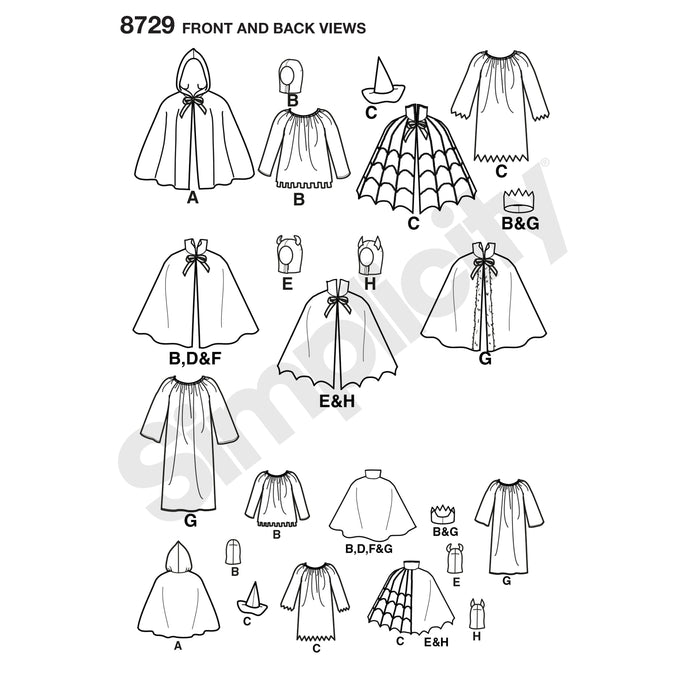8729 Child's Cape Costumes. Size: S-L (3-8 y)
