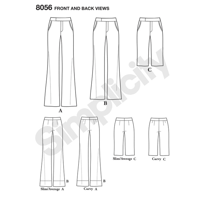 8056 Amazing Fit Miss and Plus Size Flared Pants or Shorts. Size: 36-54