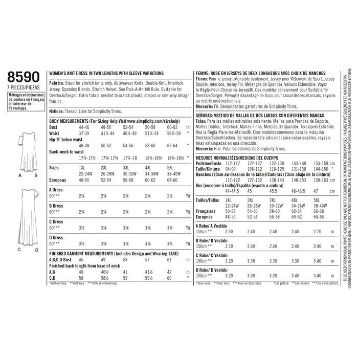8590 Women's Knit Dresses. Size: XL-XXXXXL (48-66)