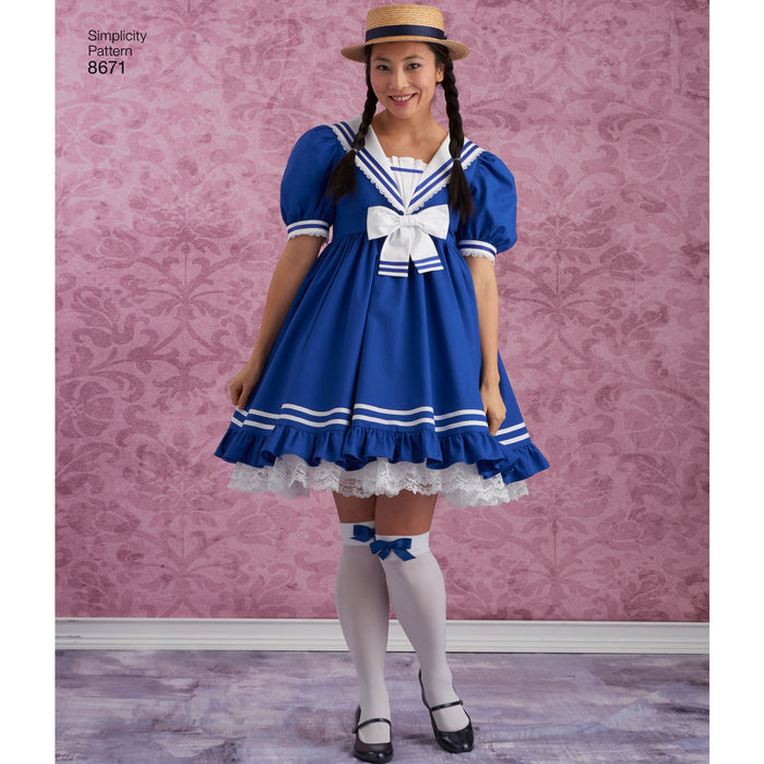 8671 Misses' Lolita Costume Dresses. Size: 30-46