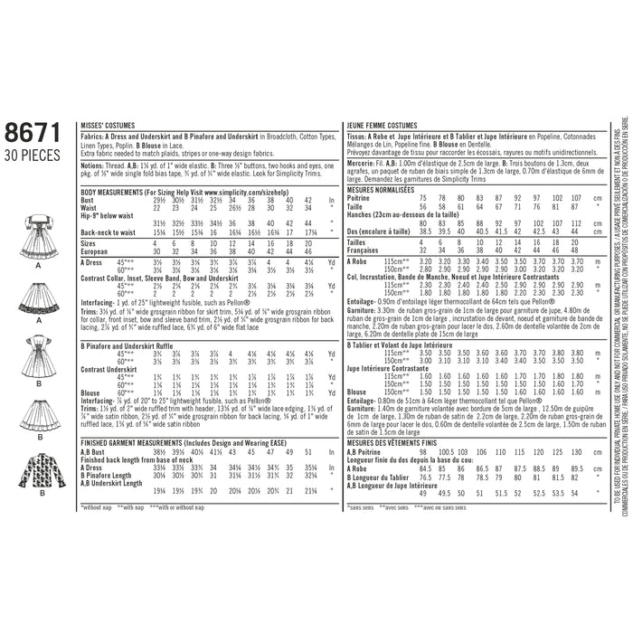 8671 Misses' Lolita Costume Dresses. Size: 30-46