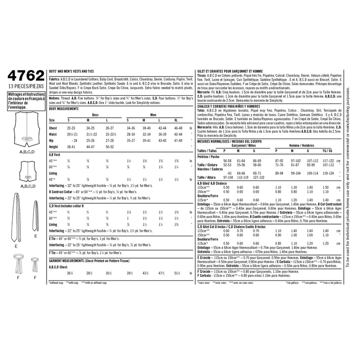 4762 Boy's and Men's Vests and Ties. Size: S-L / S-XL