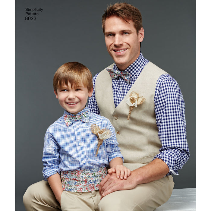 8023 Boys' and Men's Vest, Bow Tie, Cummerbund and Ascot. Size: S-L / S-XL
