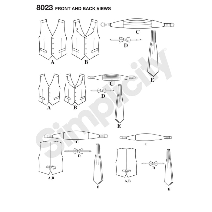 8023 Boys' and Men's Vest, Bow Tie, Cummerbund and Ascot. Size: S-L / S-XL