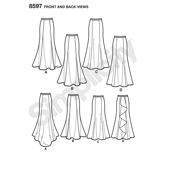 8597 Misses' and Women's Special Occasion Skirts. Size: 34-52