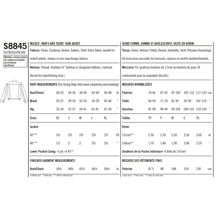 S8845 Mimi G Misses', Men's and Teens' Jean Jacket. Size: XS-XL