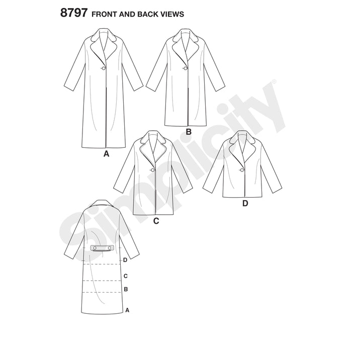 8797 Misses' Loose-Fitting Lined Coat. Size: XS-XL (32-50)